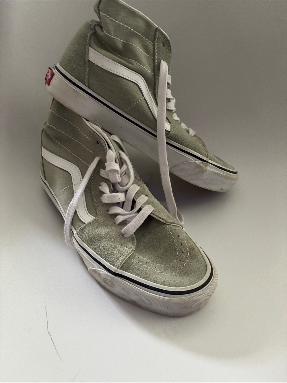 Vans High Top Sneakers in Light Olive Green and White